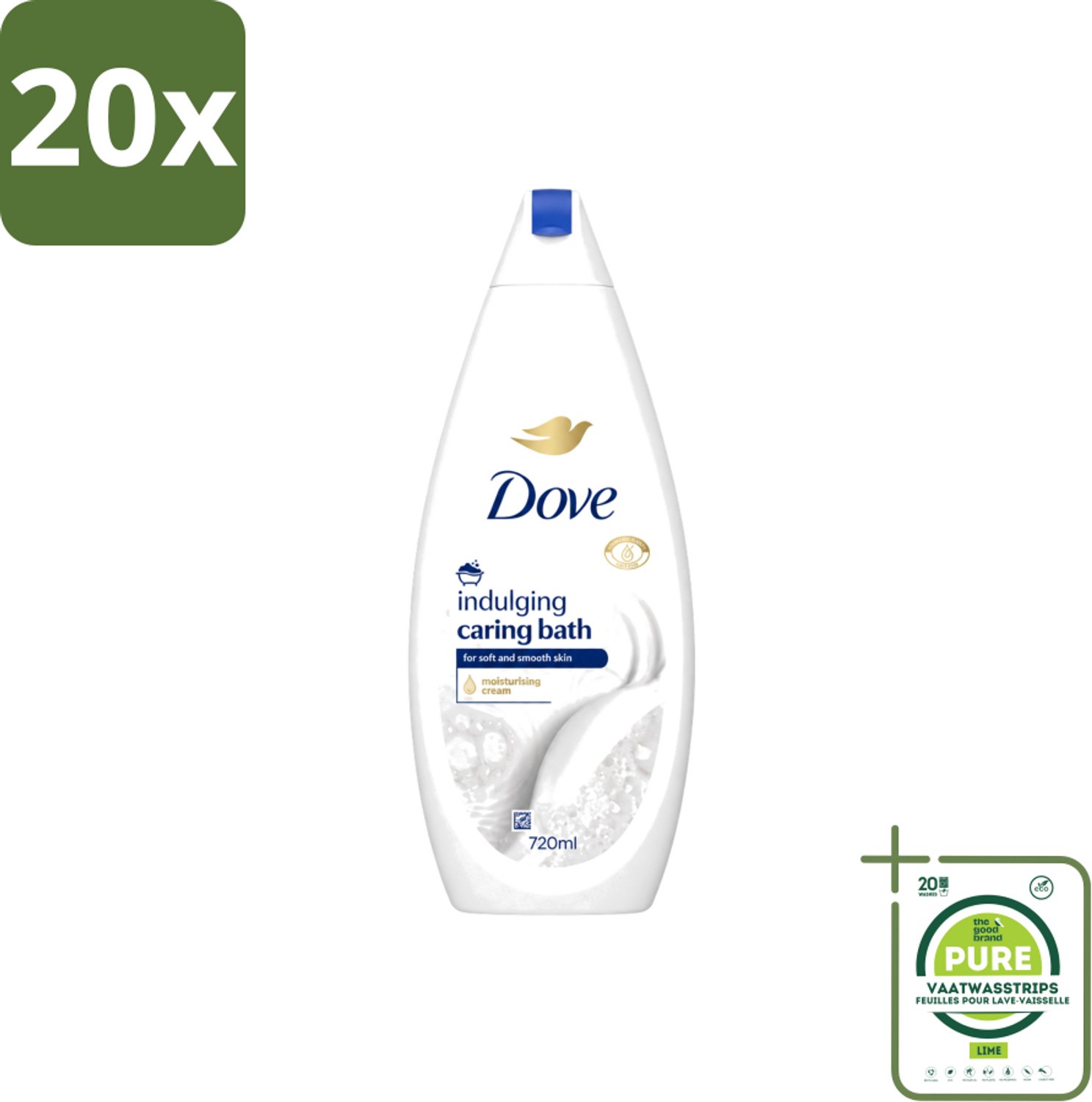 20 x Dove – Badcrème – Indulging Cream – 720 ml - Grootverpakking - Vaatwasstrips - Badcrème - Badcrème 720 Ml - Badcrème Voor Huid - Badcrème Voor Zintuigen - Badcrème Met Glycerine