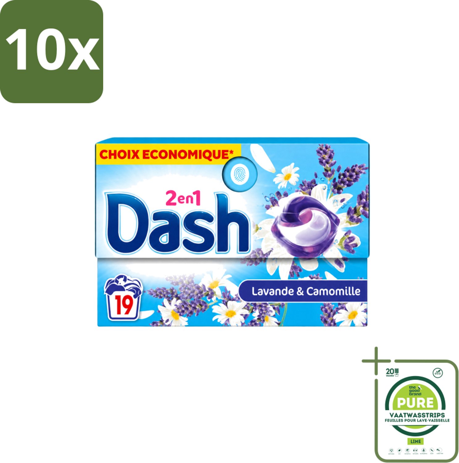 10 x Dash – Wasmiddel Pods 2-in-1 – Lavendel & Kamille – 19 Capsules - Grootverpakking - Vaatwasstrips - Wasmiddel - Waspod - Reiniging - Frisheid - Lavendel