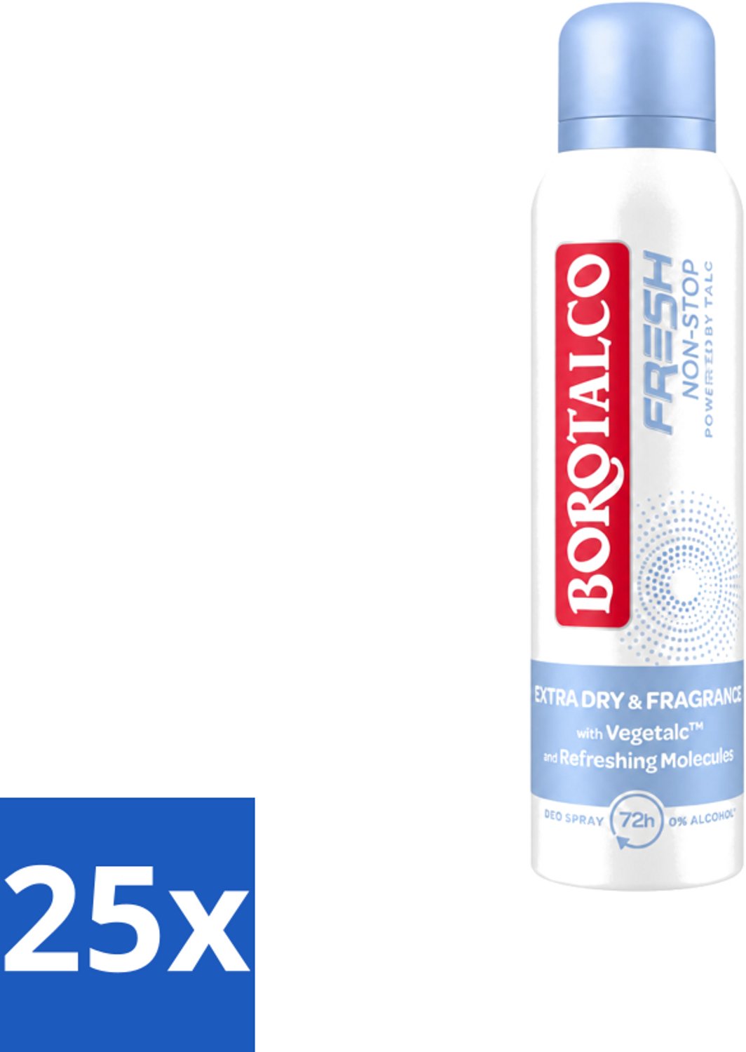 25 x Borotalco – Deodorant Spray – Fresh Non-Stop – 150 ml - Voordeelverpakking - 25 stuks