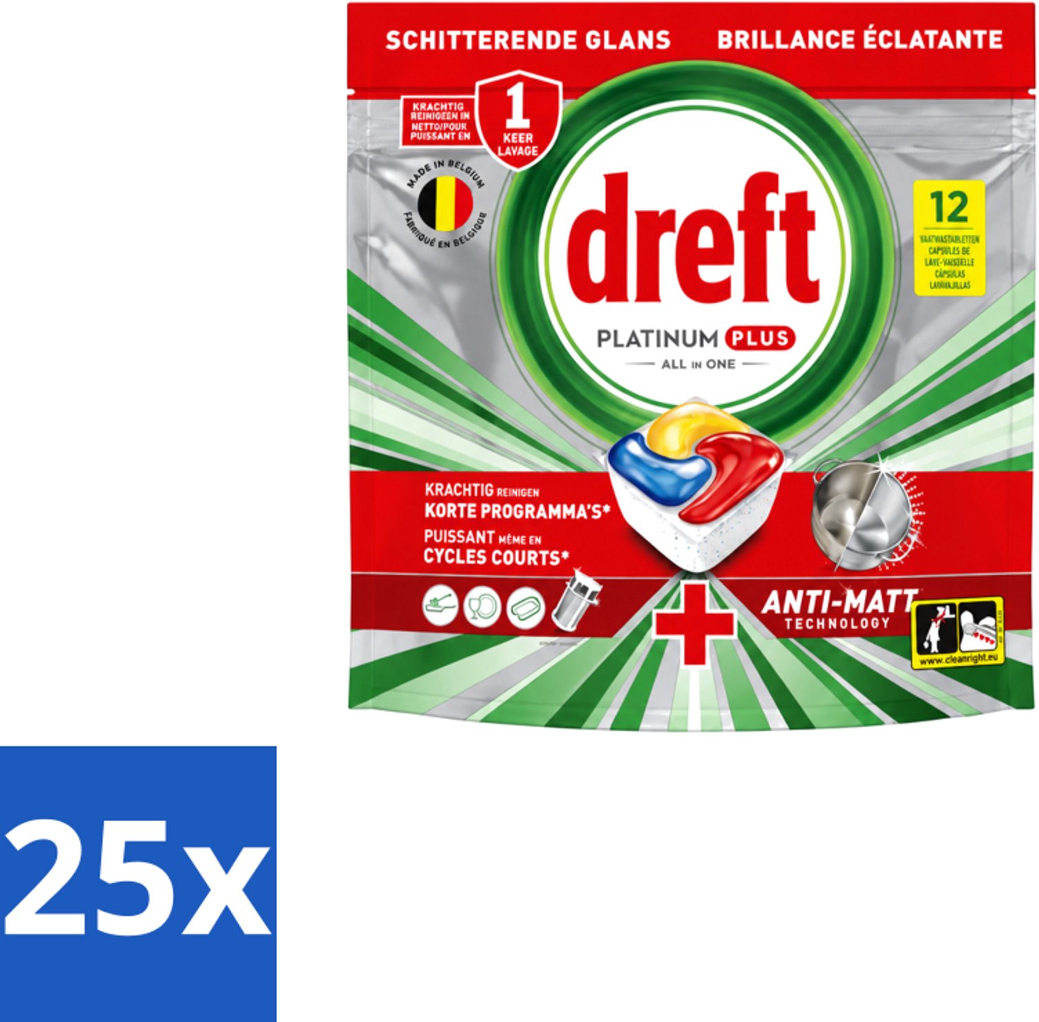 25 x Dreft – Vaatwastabletten – Platinum Plus All-in-One – Lemon – 12 Tabletten - Voordeelverpakking - 25 stuks
