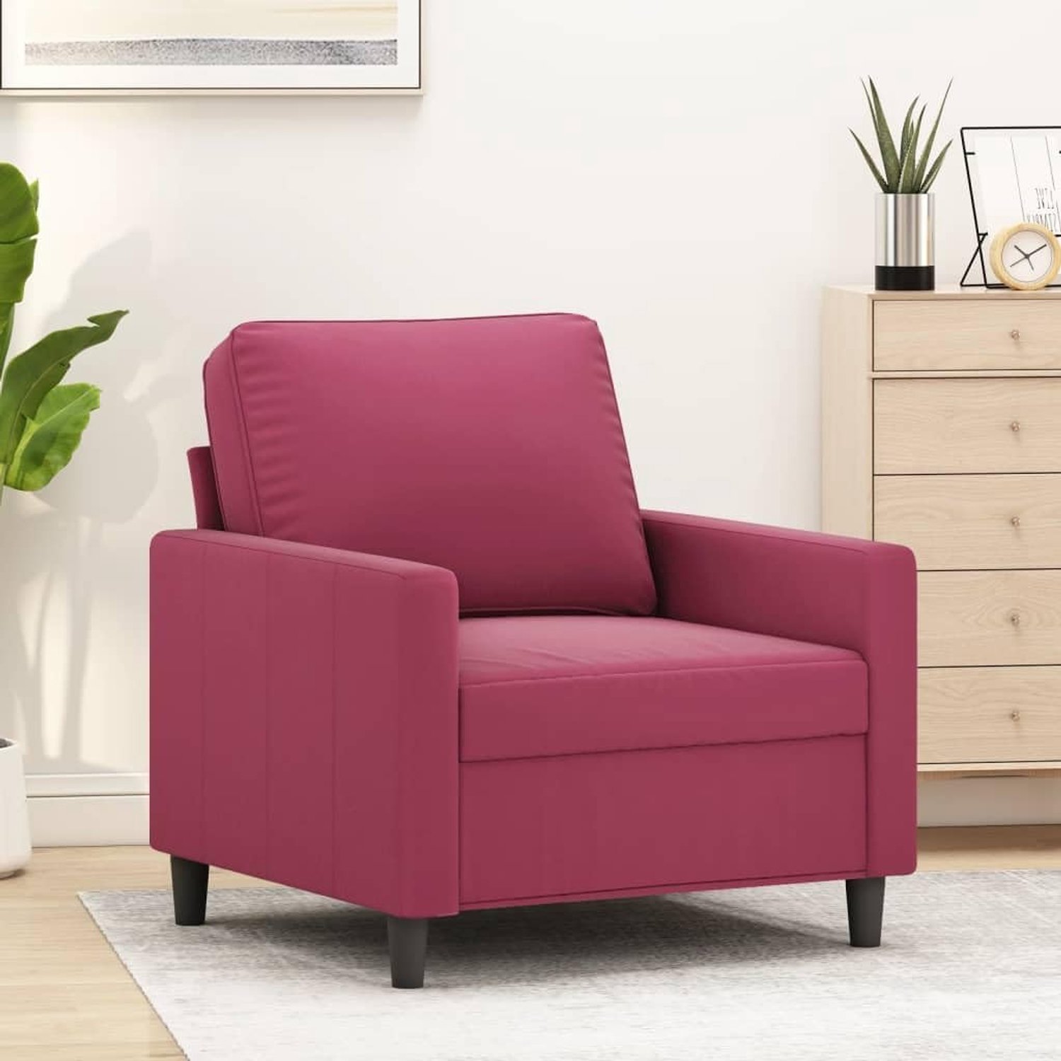 Fauteuil van rood fluweel, zacht fluweel met stabiele metalen structuur, comfortabele bekleding, 60 cm