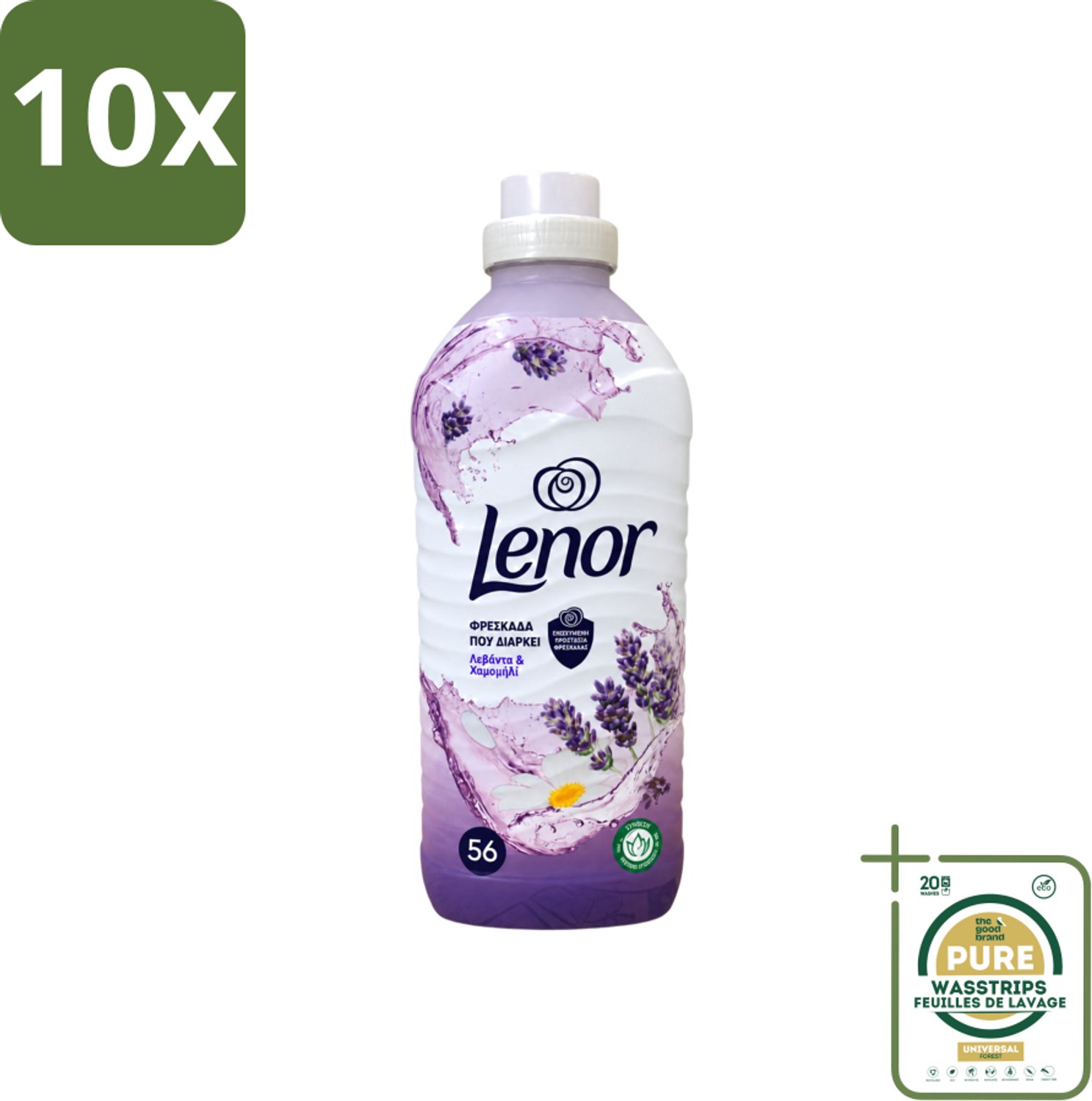 10 x Lenor – Wasverzachter – Lavender & Kamille – 56 Wasbeurten – 1176 ml - Wasstrips - Wasverzachter - Lavendel - Kamille - Wasgeur - Wasverzachting