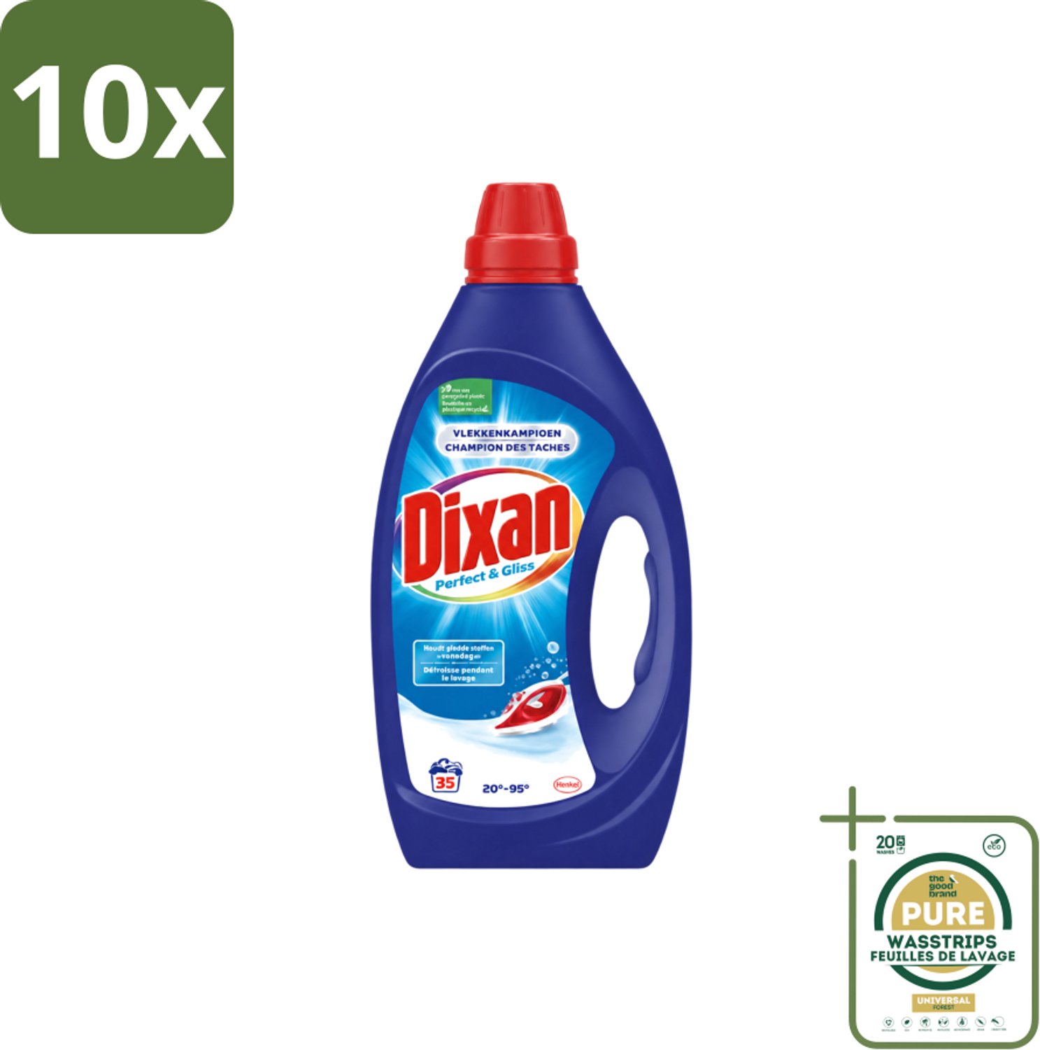 10 x Dixan – Vloeibaar Wasmiddel – Perfect & Gliss – 1750 ml - Wasstrips - Wasmiddel - Vlekkenverwijdering - Antiplooiformule - Strijkwerk - Schone Was