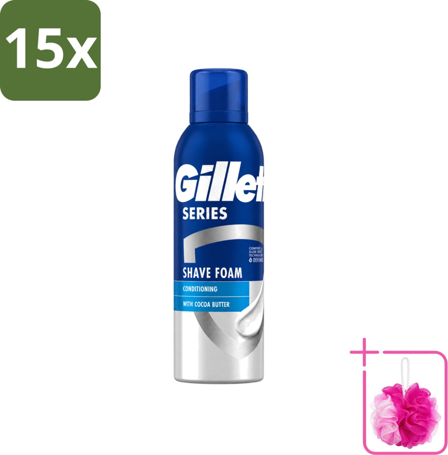 15 x Gillette - Series - Scheerschuim - Met Cacaoboter - 250 ml - Bulkverpakking - Scheerbeurt - Douchemop - Scheerschuim