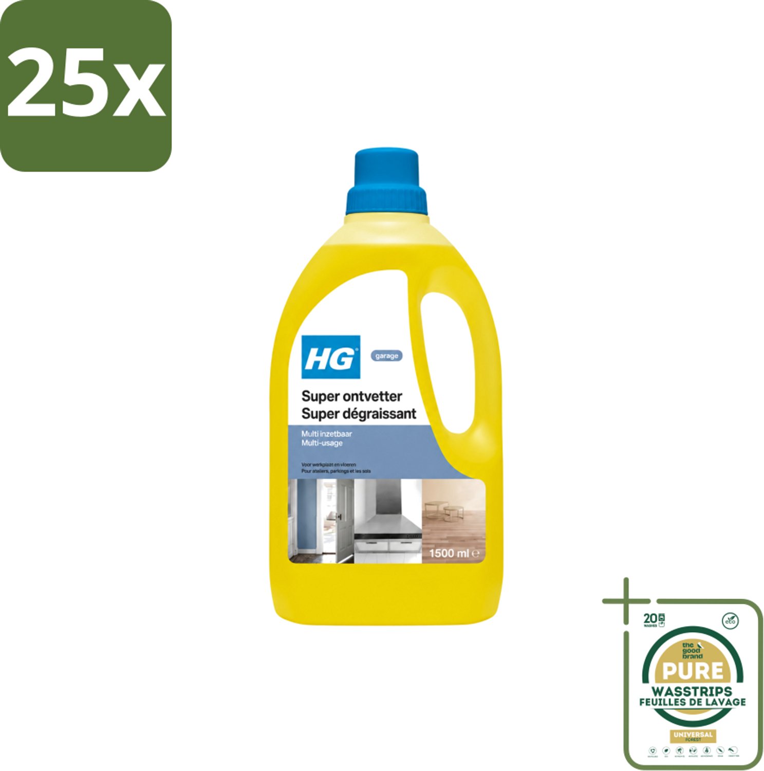 25 x HG - Super Ontvetter - 1,5 L - Wasstrips - Ontvetter - Vet Verwijderen - Schilderwerk Reinigen - Hout Reinigen - Metaal Reinigen