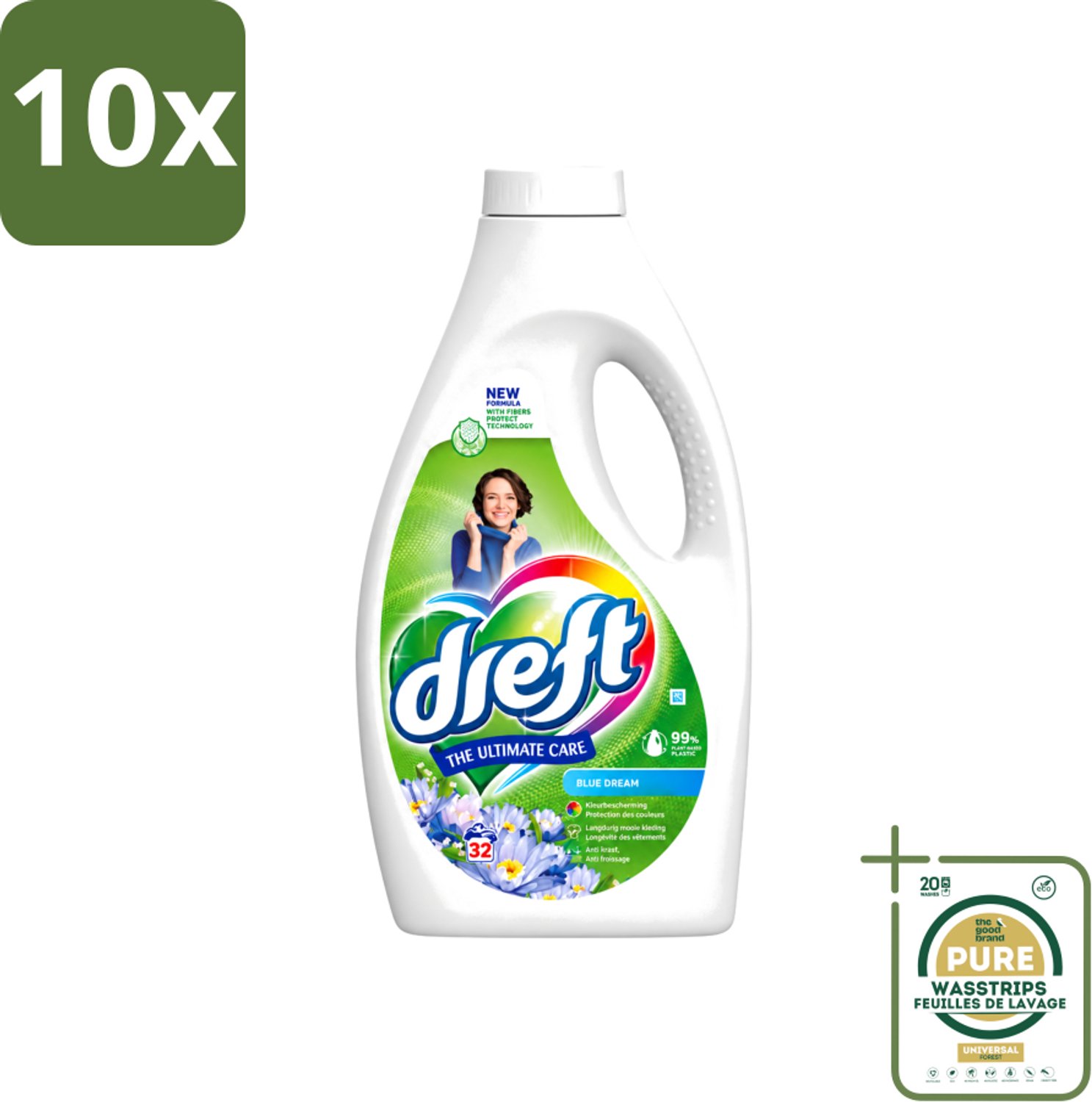 10 x Dreft - Vloeibaar Wasmiddel - Gekleurde Was - Blauwe Droom - 32 Wasbeurten - Wasstrips - Vloeibaar Wasmiddel - Gekleurde Was - Kleurbescherming - Frisse Was - Wasbeurt