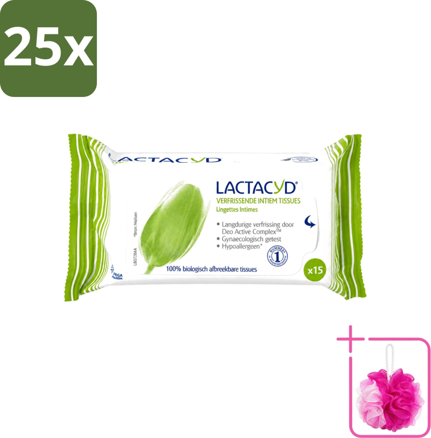 25 x Lactacyd - Intieme Doekjes - Verfrissend - Zeepvrij - Biologisch Afbreekbaar - 15 Doekjes - Bulkverpakking - Intieme doekjes - Douchemop - Verfrissend