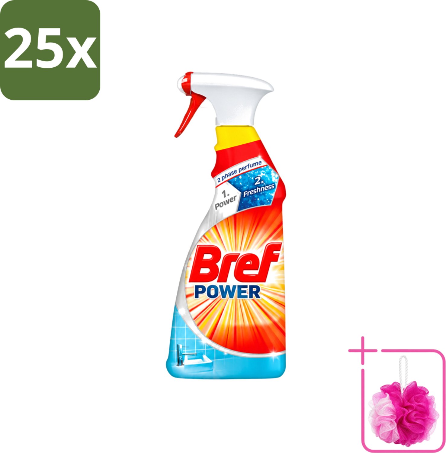 25 x Bref Power - Badkamerreiniger - Spray - Anti-Kalk & Vuil - Fris - 750 ml - Bulkverpakking - Kalk verwijderen - Douchemop - Vuil verwijderen