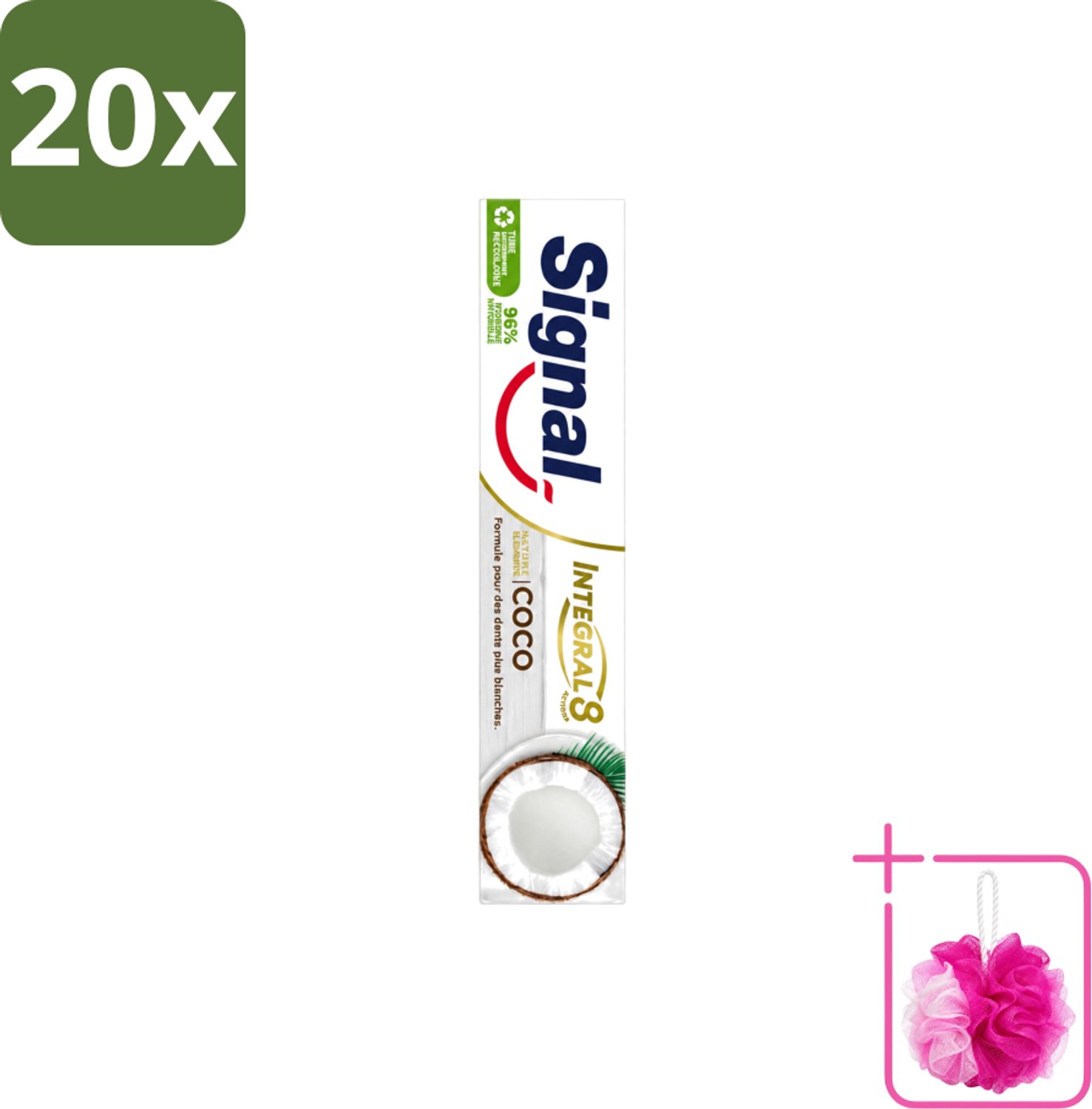 20 x Signal - Integral & Actions - Tandpasta - Natuurlijke Elementen - Kokos - Voor Witte Tanden - 75 ml - Bulkverpakking - Tandpasta - Douchemop - Natuurlijke tandpasta