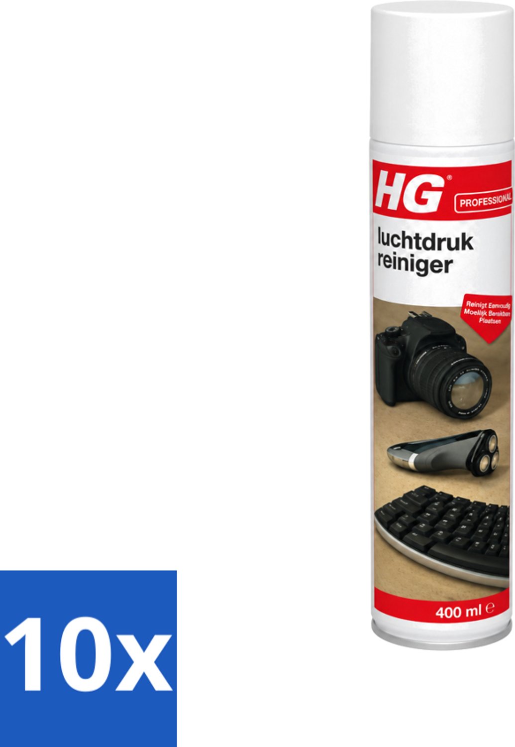 10 x HG - Luchtdrukreiniger - Reinigt Eenvoudig Moeilijk Bereikbare Plaatsen - 400 ml - Voordeelverpakking - 10 stuks