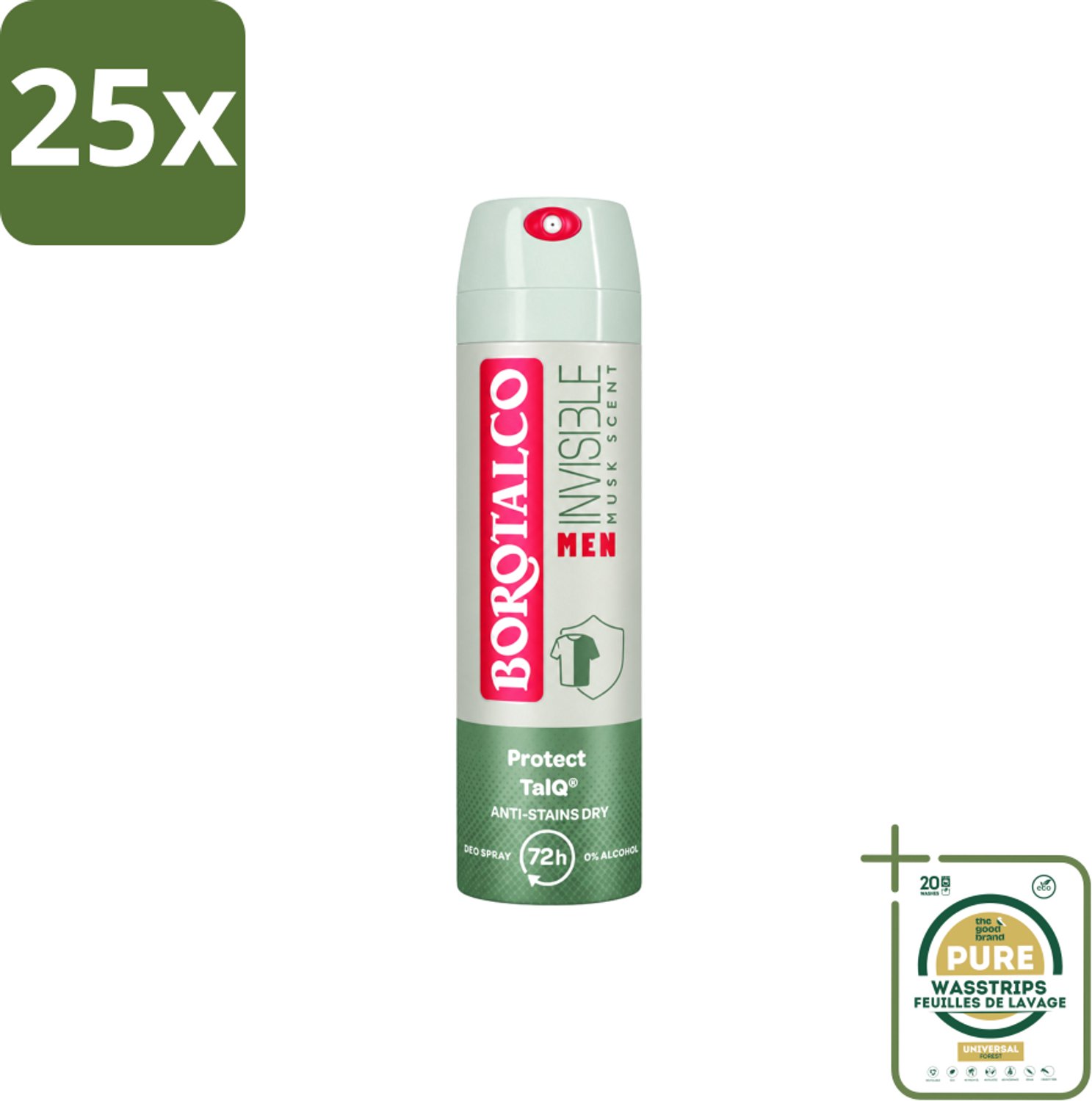 25 x Borotalco – Deodorant Spray – Men Musk Geur – 150 ml - Wasstrips - Deodorant Spray - Mannelijke Geur - Musk - Zweetvermindering - Frisse Geur