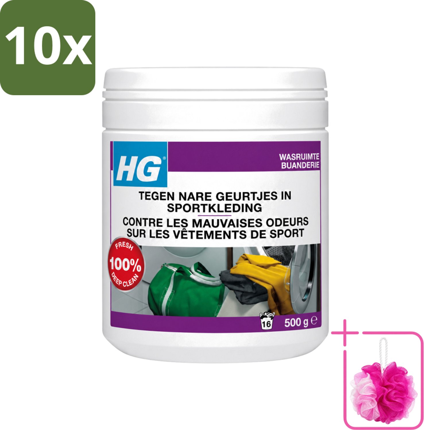 10 x HG - Wasruimte - Tegen Nare Geurtjes In Sportkleding - Wasmiddeltoevoeging - 500 g - Bulkverpakking - Geurverwijdering sportkleding - Douchemop - Stankmoleculen verwijderen