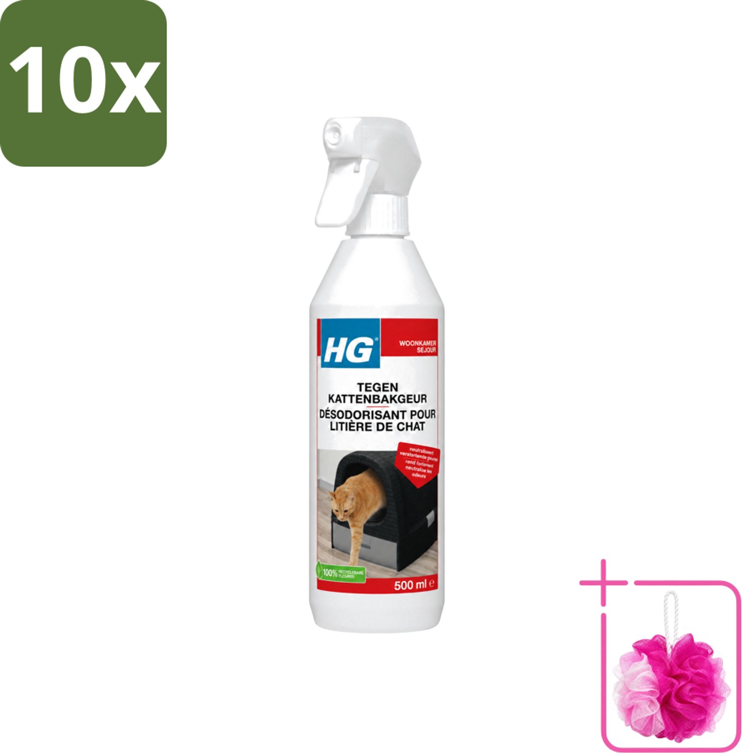 10 x HG - Tegen Kattenbakgeur - Neutraliseert Geuren - 500 ml - Bulkverpakking - Kattenbakgeur neutraliseren - Douchemop - Kattenbak stank weg
