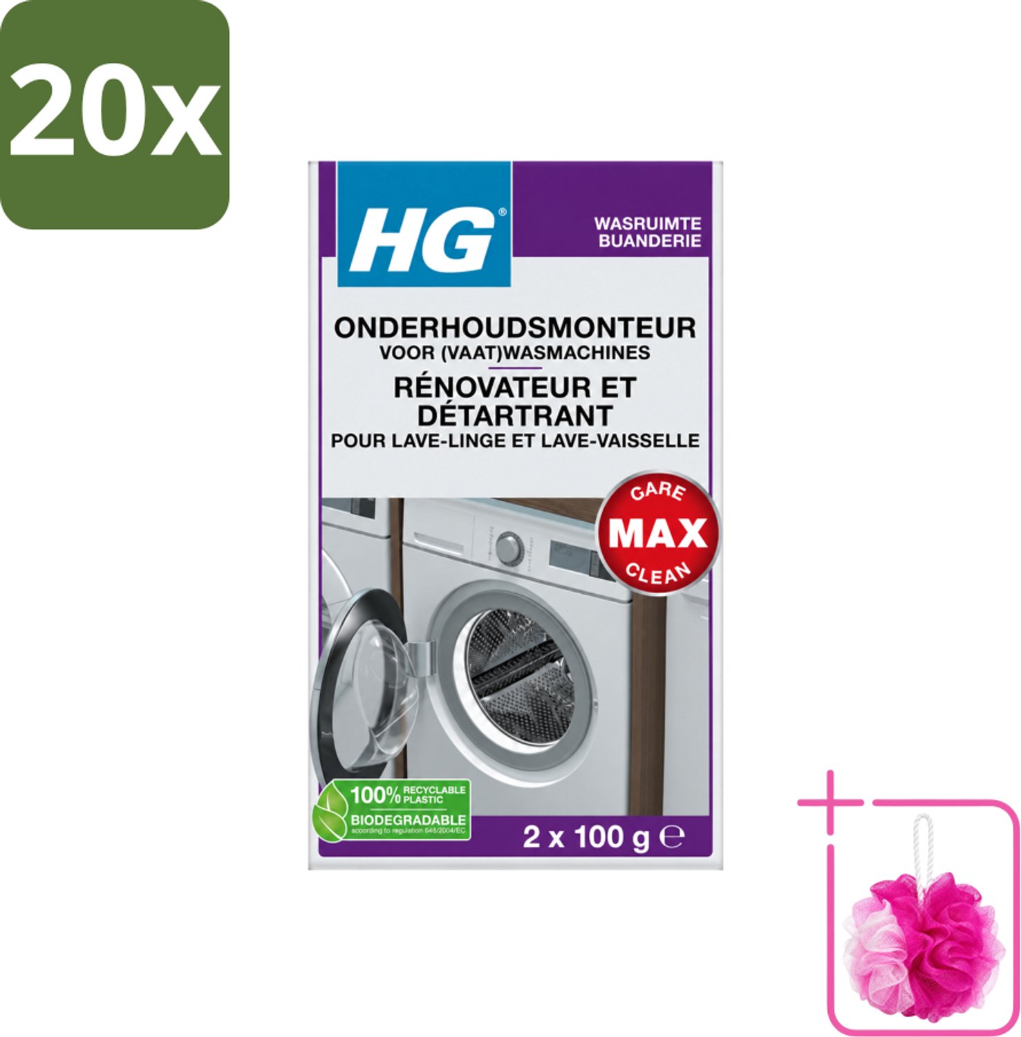 20 x HG - Onderhoudsmonteur Voor (Vaat)Wasmachines - 2 tot 4 Behandelingen - Bulkverpakking - Wasmachine onderhoud - Douchemop - Vaatwasser onderhoud