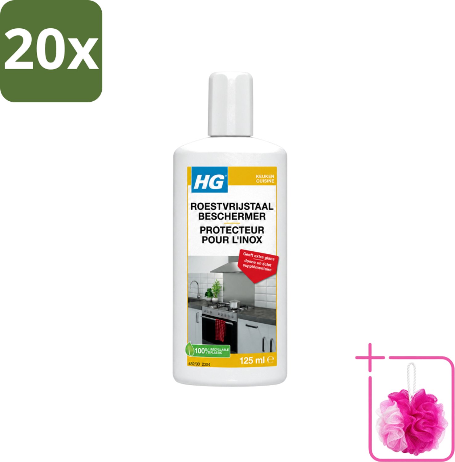 20 x HG - Roestvrijstaal Beschermer - Geeft Extra Glans - 125 ml - Bulkverpakking - Roestvrijstaal reiniger - Douchemop - Roestvrijstaal beschermer