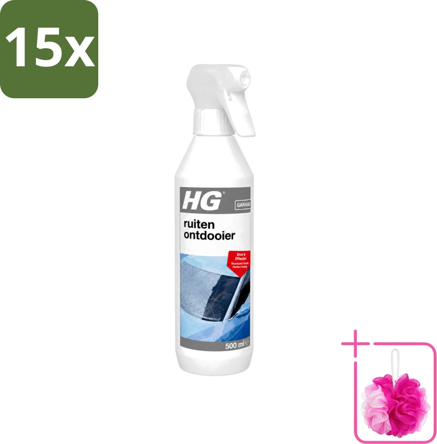 15 x HG - Ruitenontdooier Spray - Snel & Effectief - Voorkomt Snelle Herbevriezing - 500 ml - Bulkverpakking - Ruitenontdooier - Douchemop - Sneeuw en ijs verwijderen
