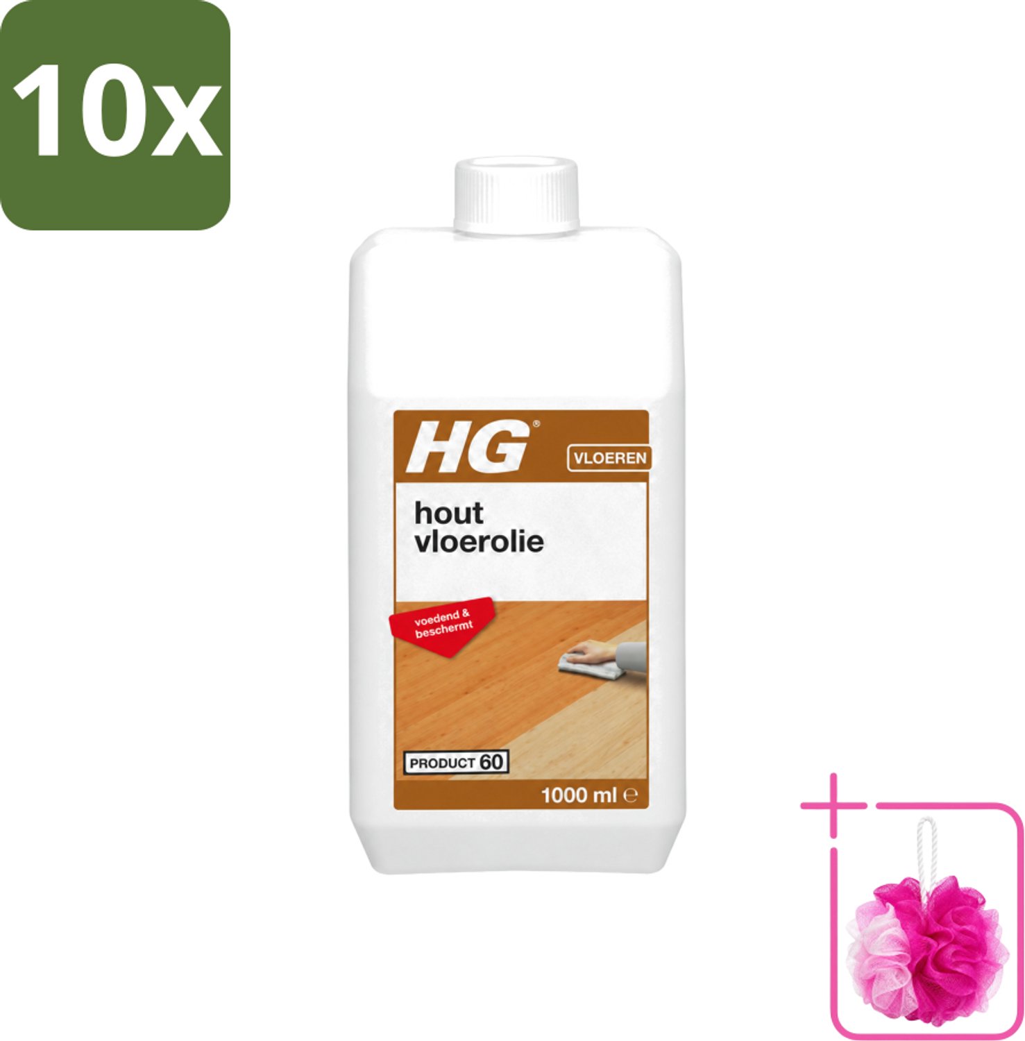 10 x HG - Vloerreinigingsmiddel - Hout Vloerolie - Voedend & Beschermt - 1L - Bulkverpakking - Houten vloerolie - Douchemop - Voedende vloerolie