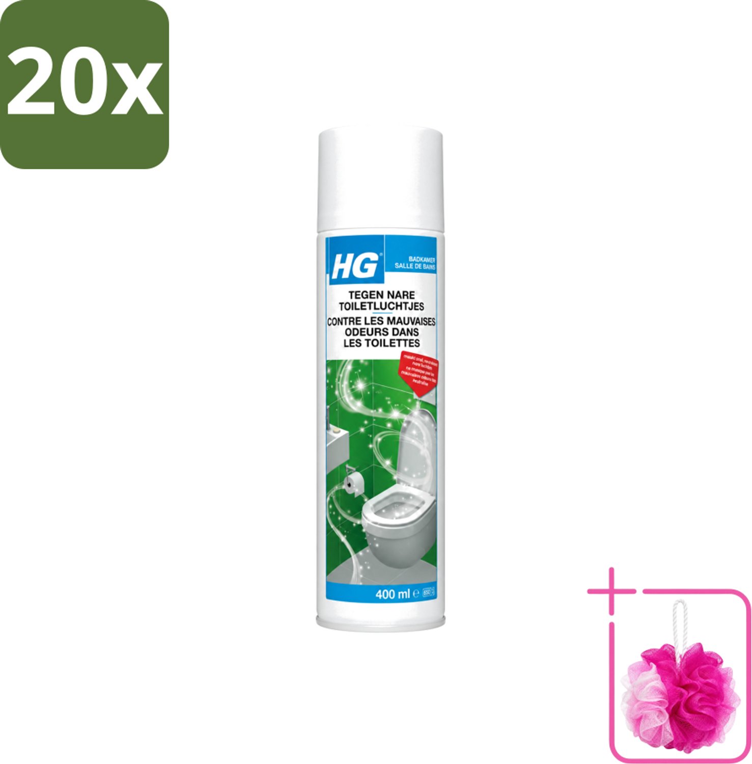 20 x HG - Tegen Nare Toiletluchtjes - Neutraliseert Alle Luchtjes - Natuurlijk Zuiveringsproces - 400 ml - Bulkverpakking - Toiletlucht neutraliseren - Douchemop - Nare geur weg