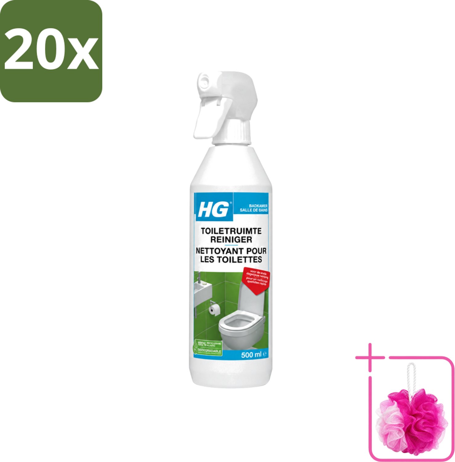 20 x HG - Badkamer - Toiletruimte Reiniger - Snelle Dagelijkse Reiniging - 500 ml - Bulkverpakking - Toiletruimte reinigen - Douchemop - Toiletruimte reiniger
