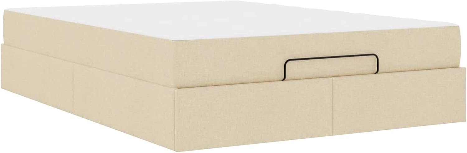 Bedframe met matras, 2 stuks, crème stof, bed met schuifladen, crème, modern design met schuimmatras en opbergruimte