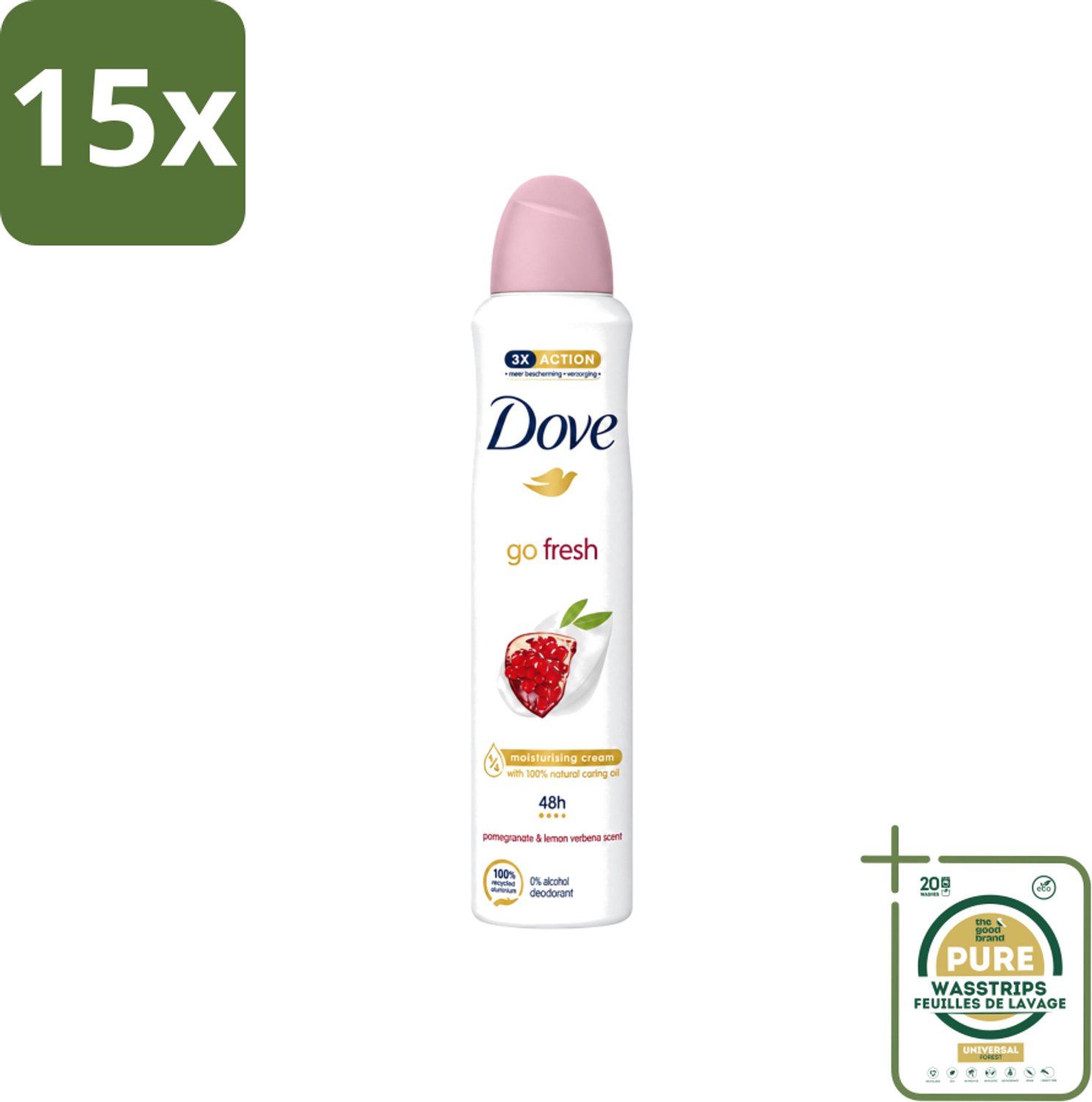 15 x Dove - Deodorant - Spray Go Fresh - Granaatappel - Fruitige geur - 250 ml - Wasstrips - Dove Deodorant Spray - Granaatappel - Citroenverbena - Fruitige Geur - Anti-Transpirant