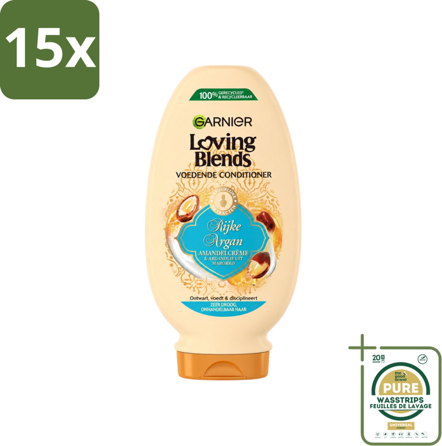 15 x Garnier - Loving Blends - Conditioner - Rijke Argan - Zeer Droog Onhandelbaar Haar - 250 ml - Wasstrips - Conditioner Voor Droog Haar - Arganolie Conditioner - Droog Haar Verzorging - Onhandelbaar Haar - Argan Conditioner