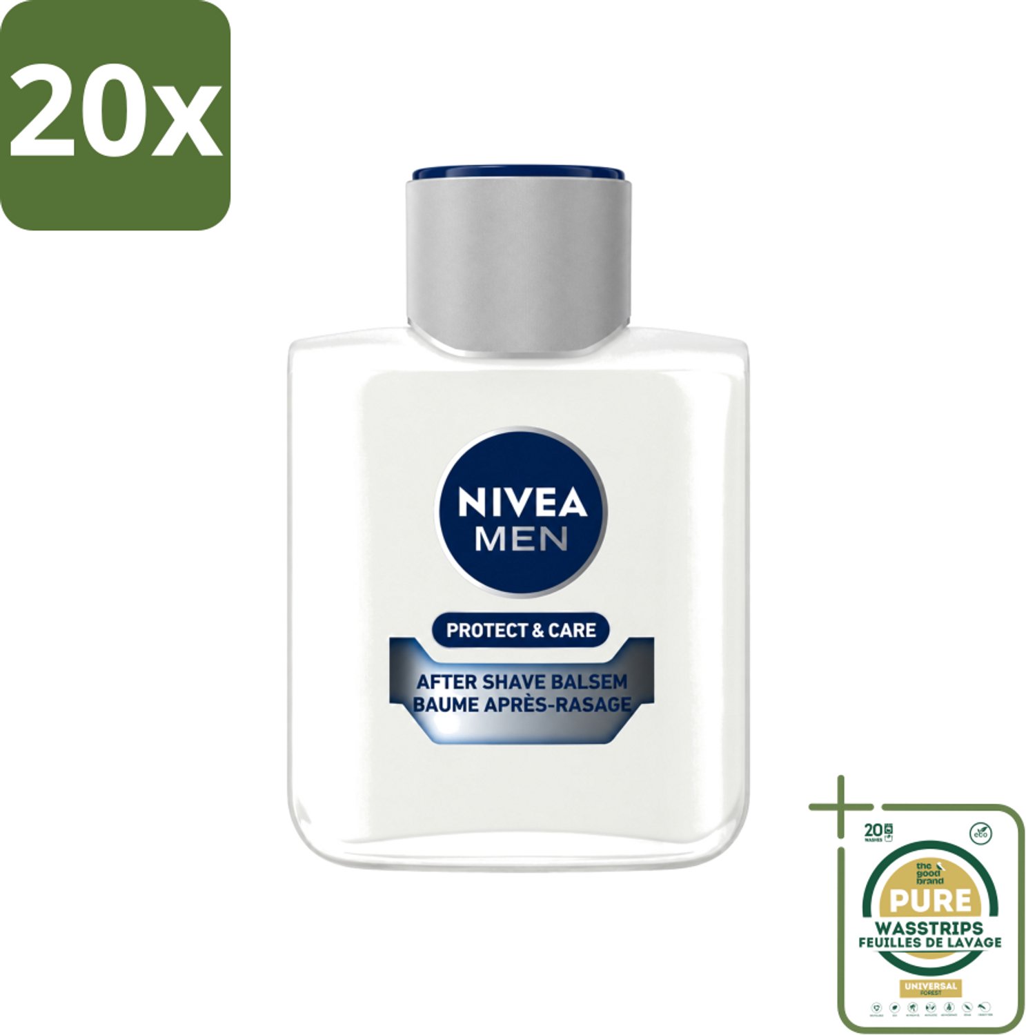 20 x Nivea - Men - Protect & Care Aftershave Balsem - Balm - 100 ml - Wasstrips - Aftershave Balsem - Mannelijke Aftershave - Huidbescherming - Scheerherstel - Roodheid Verminderen