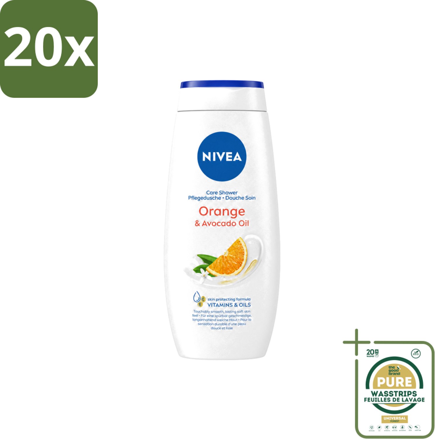 20 x Nivea - Douchegel - Orange - Voelbaar Gladde Huid - 250 ml - Wasstrips - Douchegel - Huid Verzorgen - Bamboemelk - Sinaasappelgeur - Voelbaar Gladde Huid