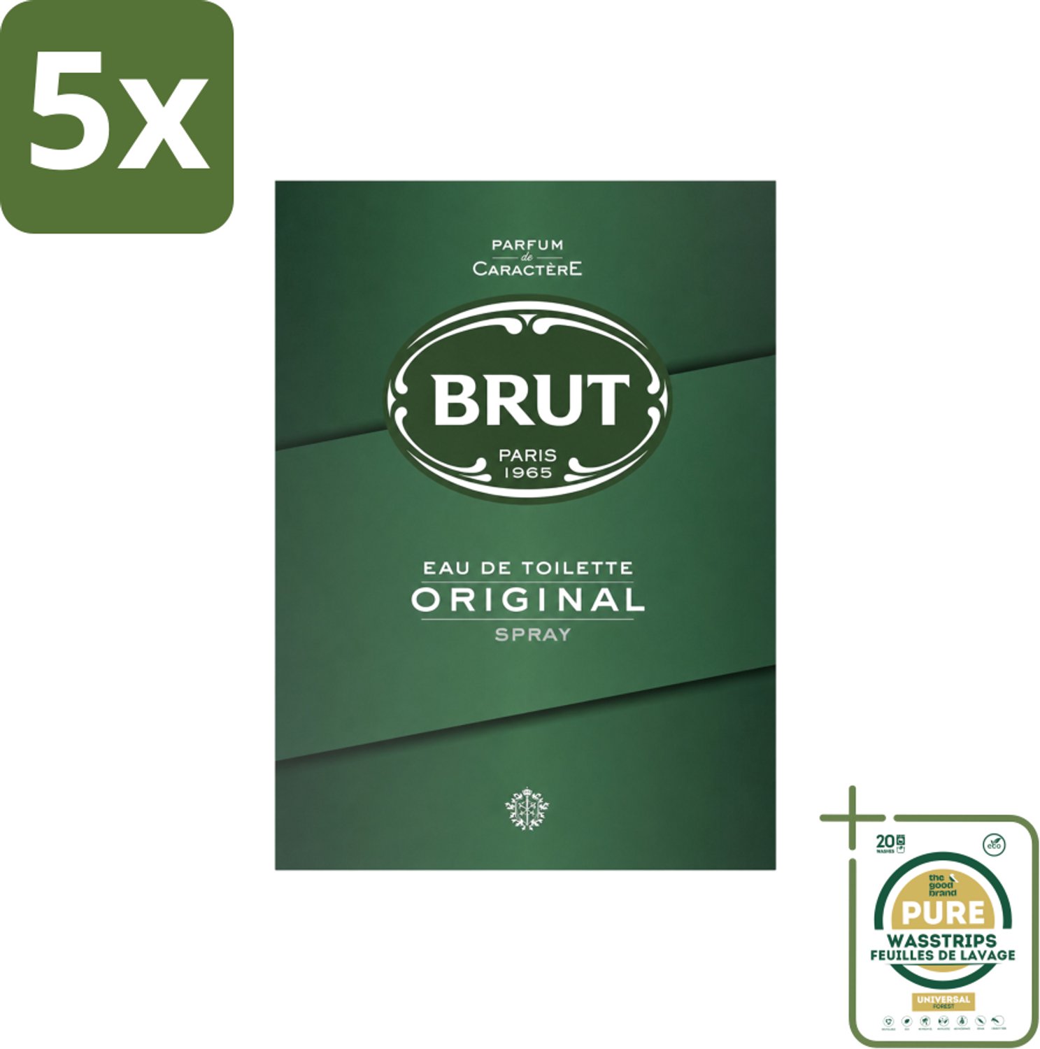 5 x Brut – Eau de Toilette – Original – 100 ml - Wasstrips - Brut Original Eau De Toilette - Kruidige Geur - Amber - Lavendel - Mannelijke Geur