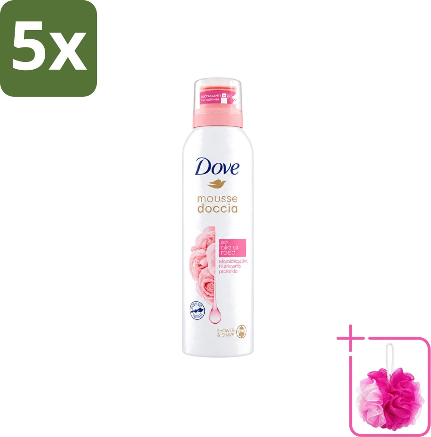 5 x Dove – Douchefoam – Rose Oil – 200 ml - Bulkverpakking - Douchefoam - Douchemop - Rozenolie