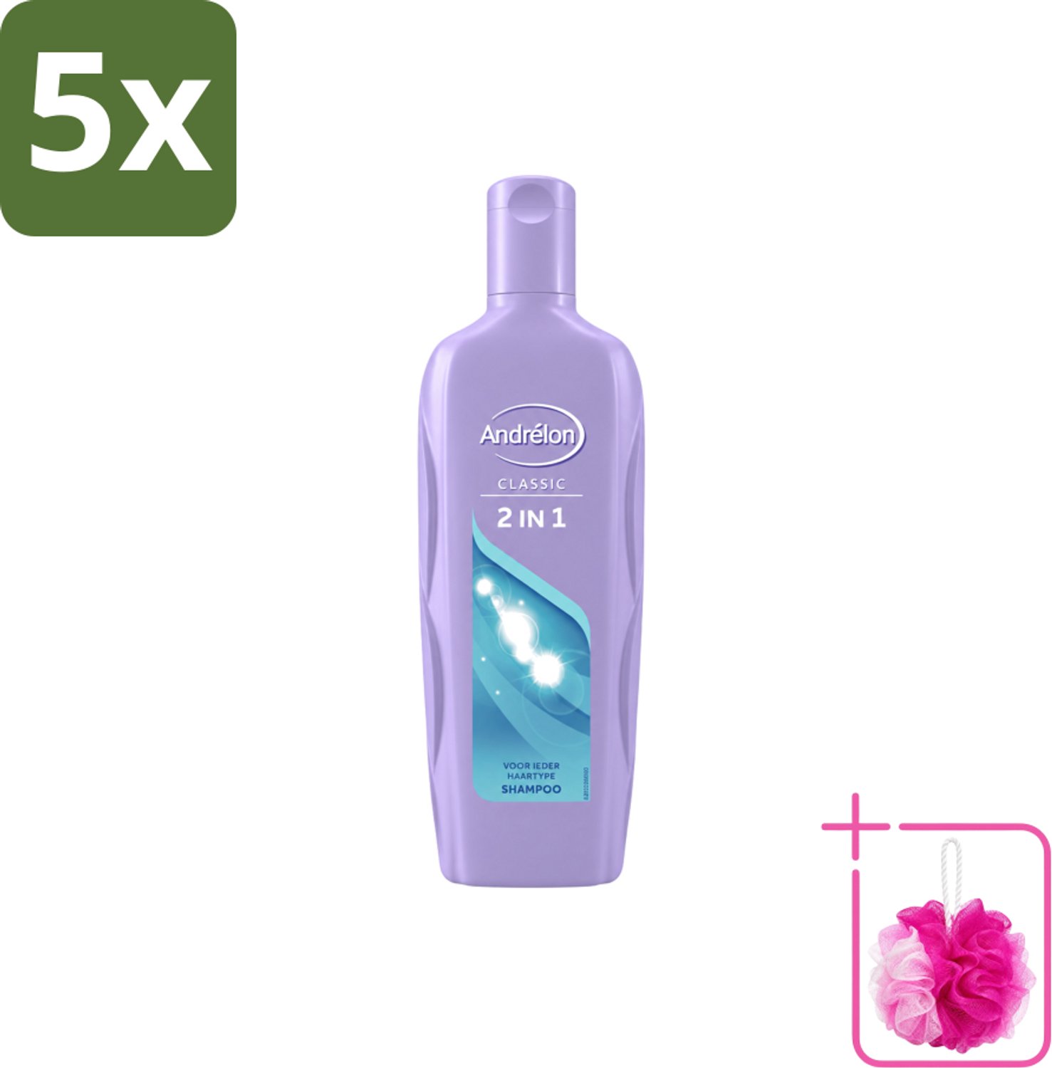 5 x Andrélon – Shampoo – 2-in-1 – 450 ml - Bulkverpakking - Shampoo 2 in 1 - Douchemop - Haar reinigen