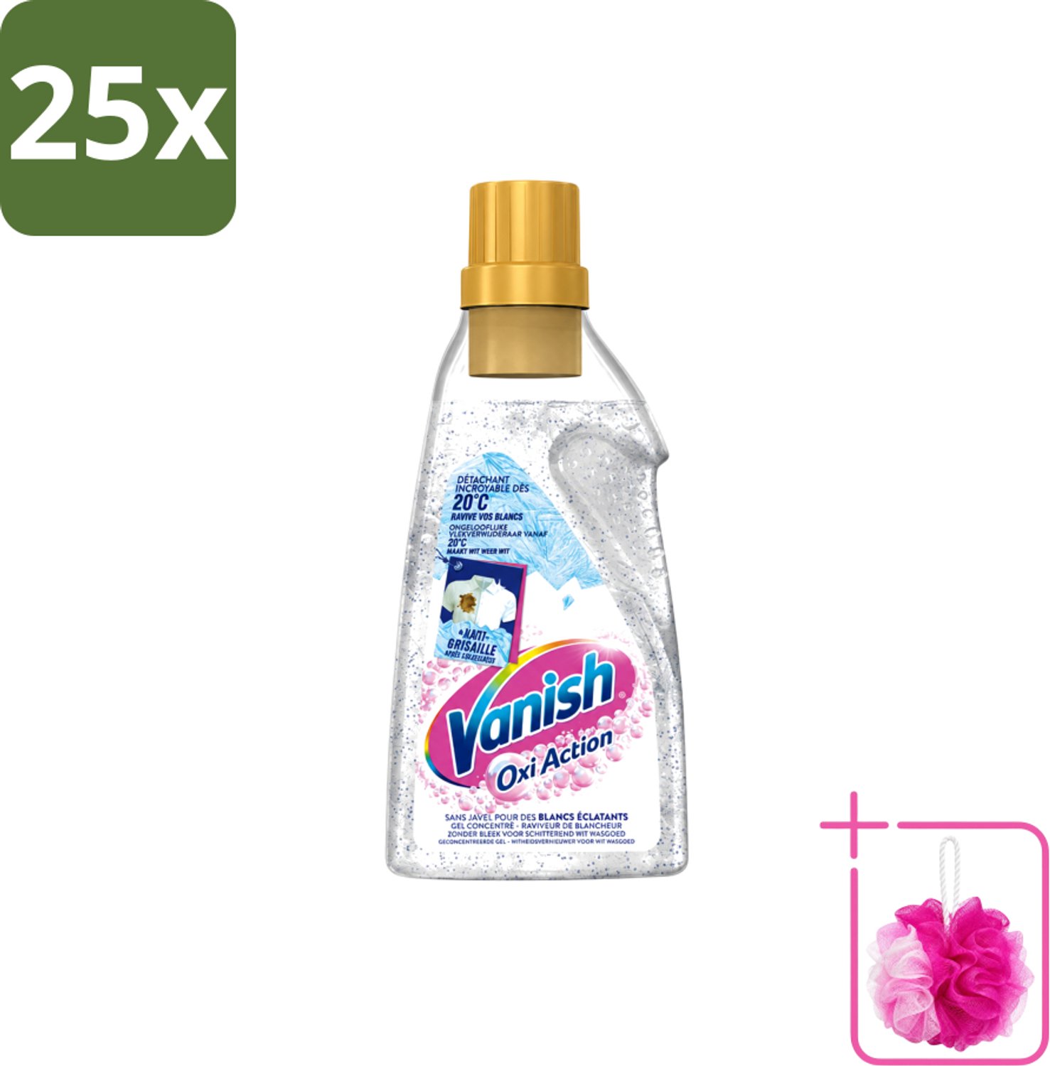 25 x Vanish – Wasbooster Gel – Oxi Action Whitening – 750 ml - Bulkverpakking - Wasbooster - Douchemop - Witte was