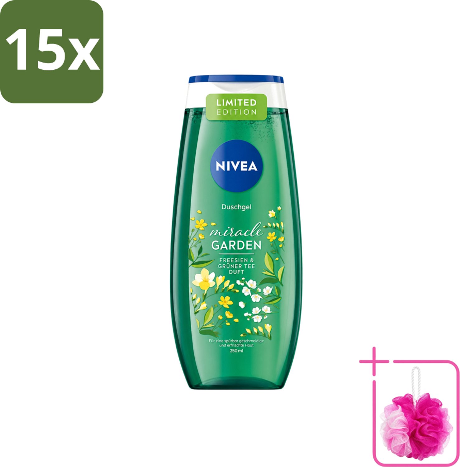 15 x Nivea - Douchegel - Freesia & Groene Thee - 250 ml - Bulkverpakking - Douchegel - Douchemop - Freesia