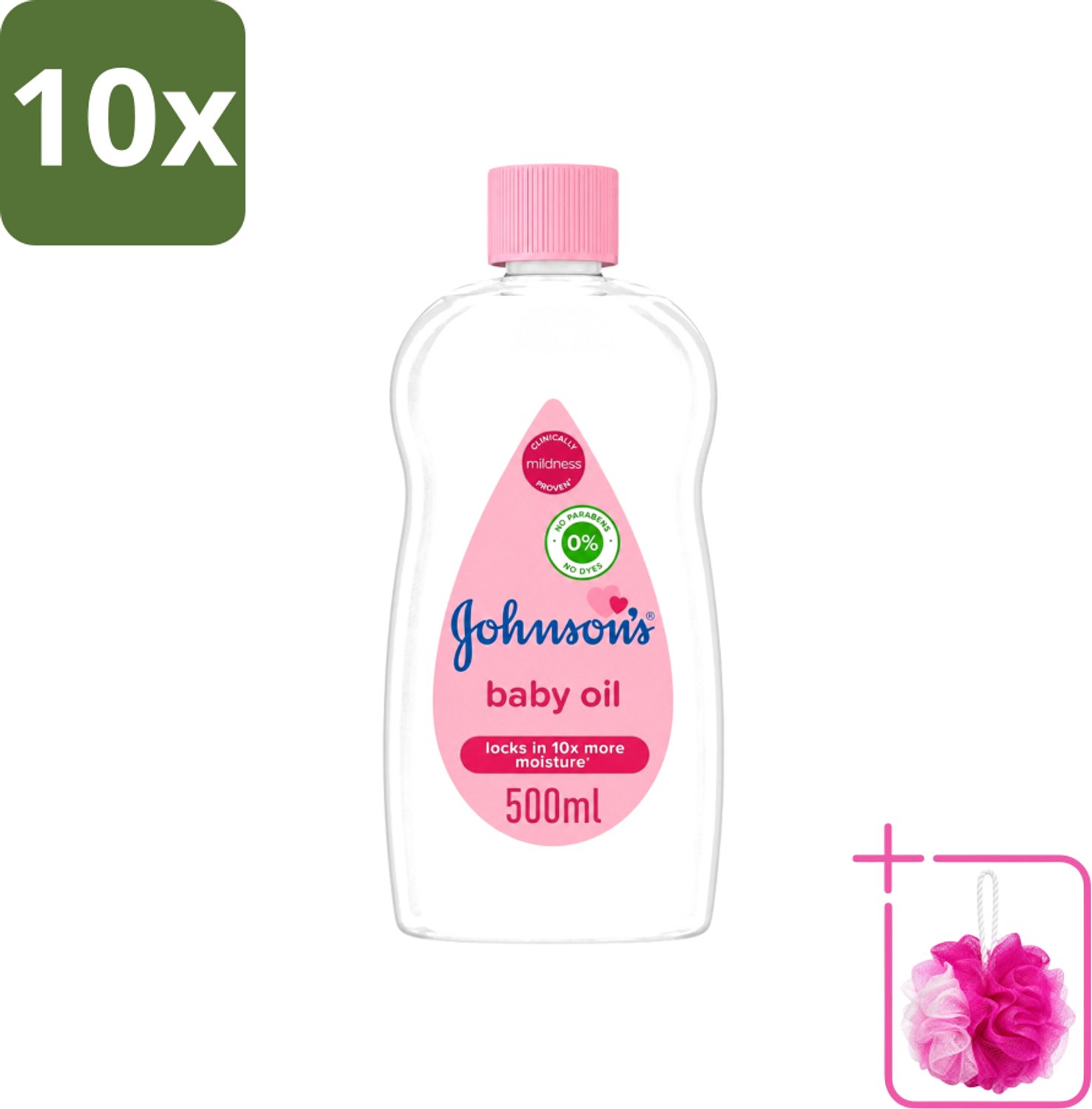 10 x Johnson's - Baby Olie - Verzachtend - Hydraterend - 500 ml - Bulkverpakking - Babyolie - Douchemop - Babyhuid verzorgen