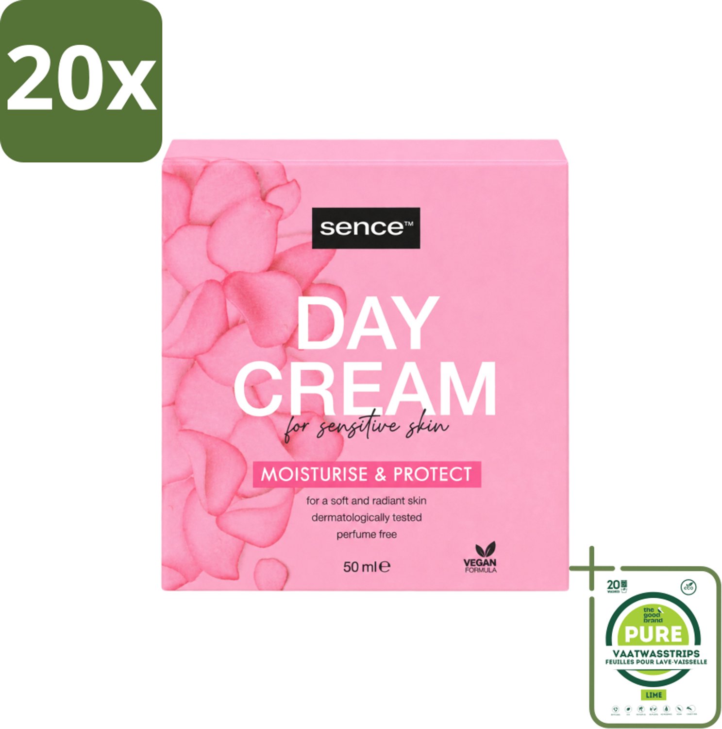 20 x Sence - Gevoelige Huid - Dagcrème - Verzachtend - 50 ml - Grootverpakking - Vaatwasstrips - Gevoelige Huid Crème - Dagcrème - Verzorging - Hydraterende Crème - Huidbescherming