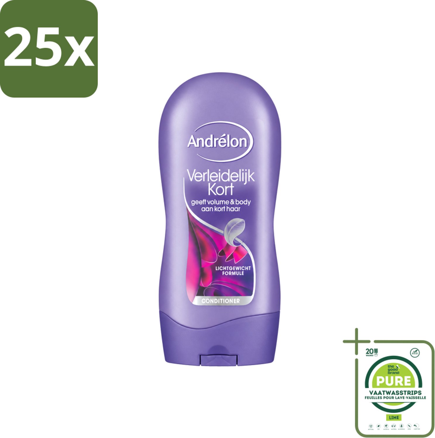 25 x Andrélon - Verleidelijk Kort - Conditioner - Voor Kort Haar - 300 ml - Grootverpakking - Vaatwasstrips - Kort Haar Conditioner - Volume Voor Kort Haar - Verzorging Kort Haar - Luchtig Haar - Voedend Haar