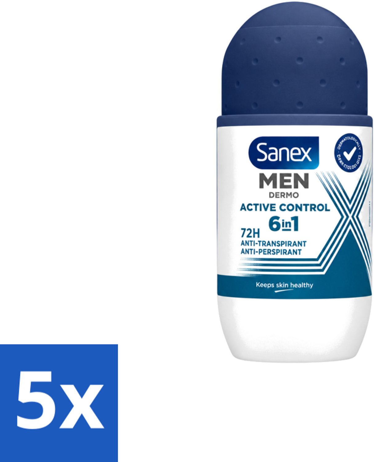 5 x Sanex Men – Deo Roll-on – Active Control – 53 ml - Voordeelverpakking - 5 stuks