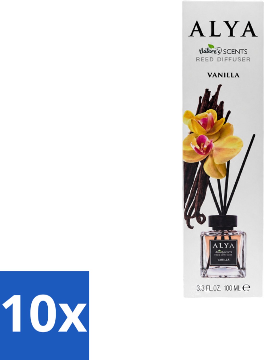 10 x Alya – Reed Diffuser – Vanilla – Interieurparfum - Voordeelverpakking - 10 stuks