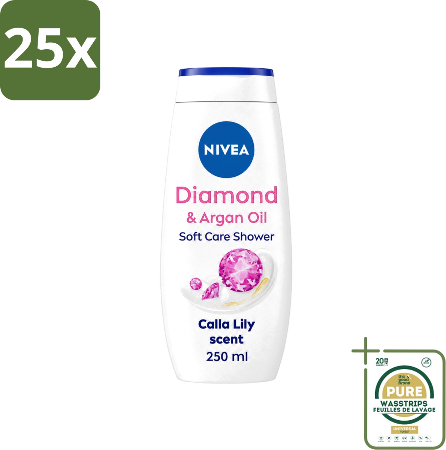 25 x Nivea - Diamond Touch Douchegel - Sensuele Leliegeur - 250 ml - Wasstrips - Douchegel - Diamantpoeder - Witte Aronskelk - Hydratatie - Luxe Douchegel