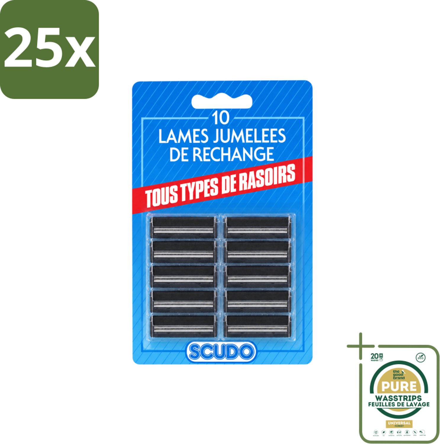 25 x Scudo - Scheermesjes - 2 Scheerbladen - Vervangmesjes voor Gillette G2 & Contour - 10 Mesjes - Wasstrips - Scheermesjes - Vervangmesjes - Gillette G2 Mesjes - Gillette Contour Mesjes - Scudo Mesjes