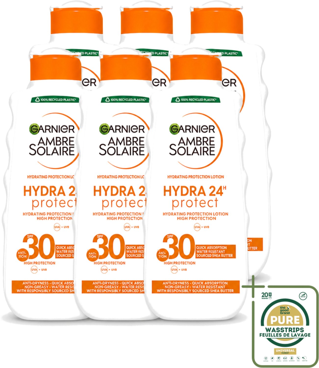 6 x Garnier - Ambre Solaire - Hydraterende Zonnebrand Melk - SPF 30 - 200 ml - Wasstrips - Zonnescherm - Zonnebrandmelk - Hydraterende Zonnebrandmelk - SPF 30 - Zonbescherming