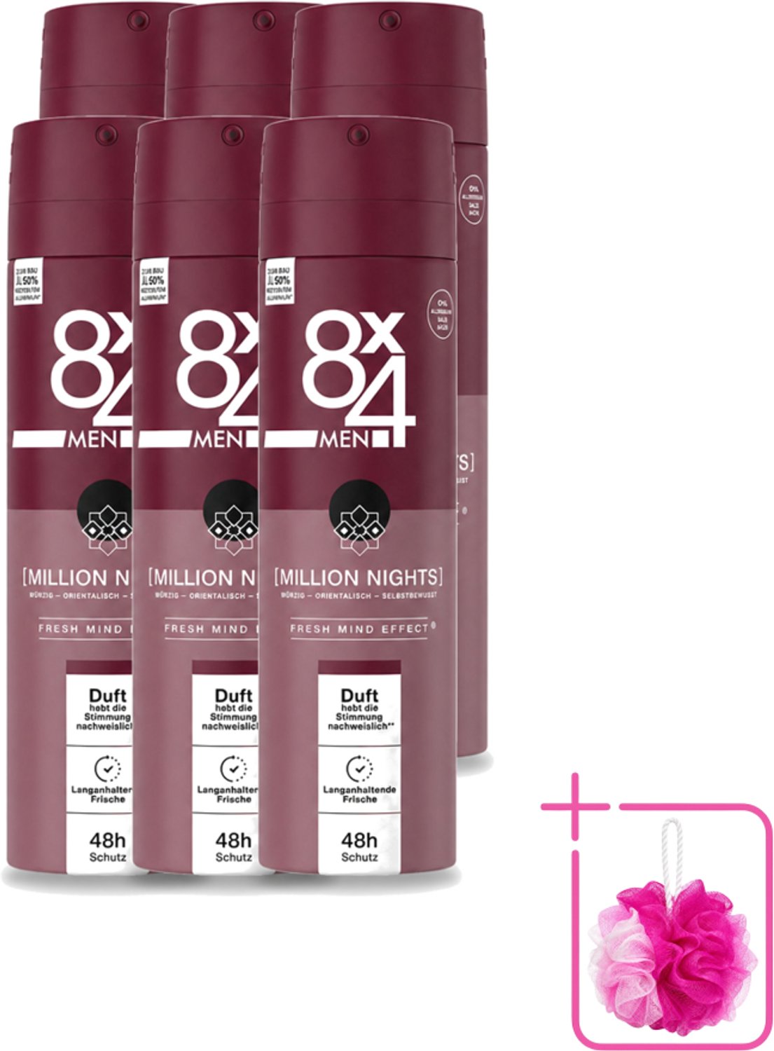 6 x 8 x 4 Deospray Men - No.18 Millions Nights - Deodorant - Voor Heren - 150 ml - Bulkverpakking - Deodorant voor heren - Douchemop - Avondgeur