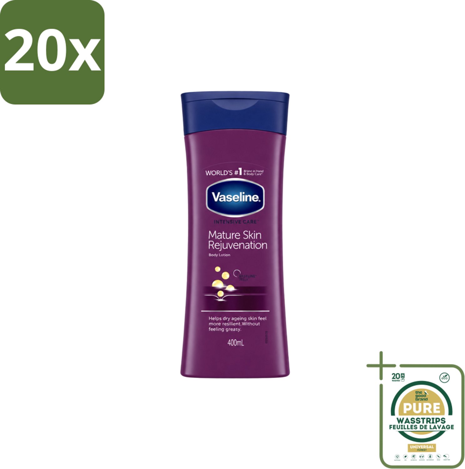 20 x Vaseline – Body Lotion – Intensive Care Mature Skin – 400 ml - Wasstrips - Rijpe Huid - Droge Huid - Vochtige Huid - Huidbarrière - Hydratatie