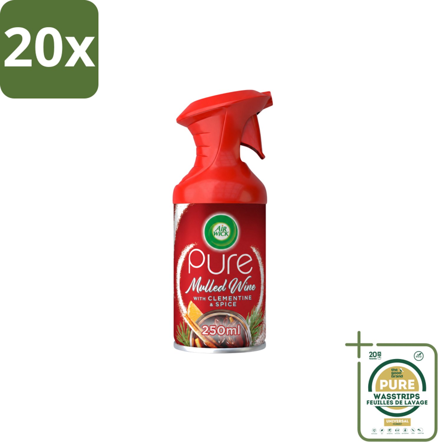 20 x Air Wick – Luchtverfrisser Spray – Pure Mulled Wine – 250 ml - Wasstrips - Luchtverfrisser - Warme Geur - Mulled Wine - Gezellige Sfeer - Wintergeur