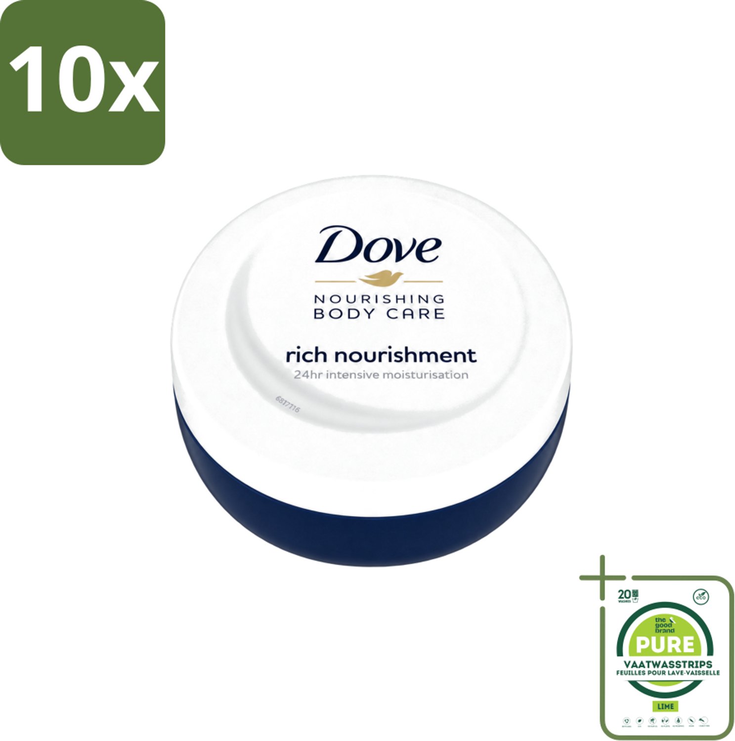 10 x Dove – Bodycrème – Voedende Crème – 150 ml - Grootverpakking - Vaatwasstrips - Voedende Crème - Huid Verzorging - Hydraterende Crème - Huid Bescherming - Huid Zacht Maken