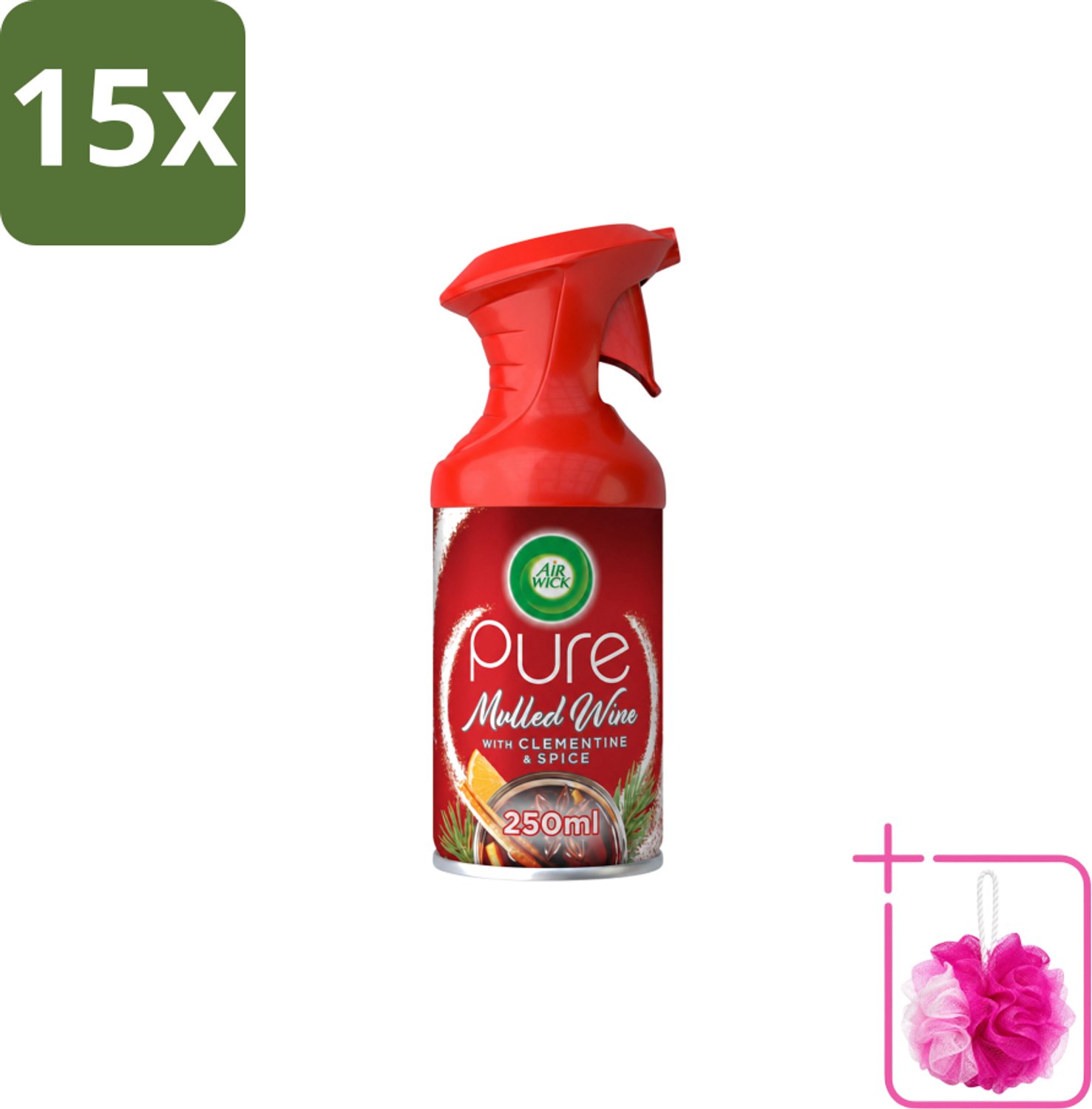15 x Air Wick – Luchtverfrisser Spray – Pure Mulled Wine – 250 ml - Bulkverpakking - Luchtverfrisser - Douchemop - Warme geur
