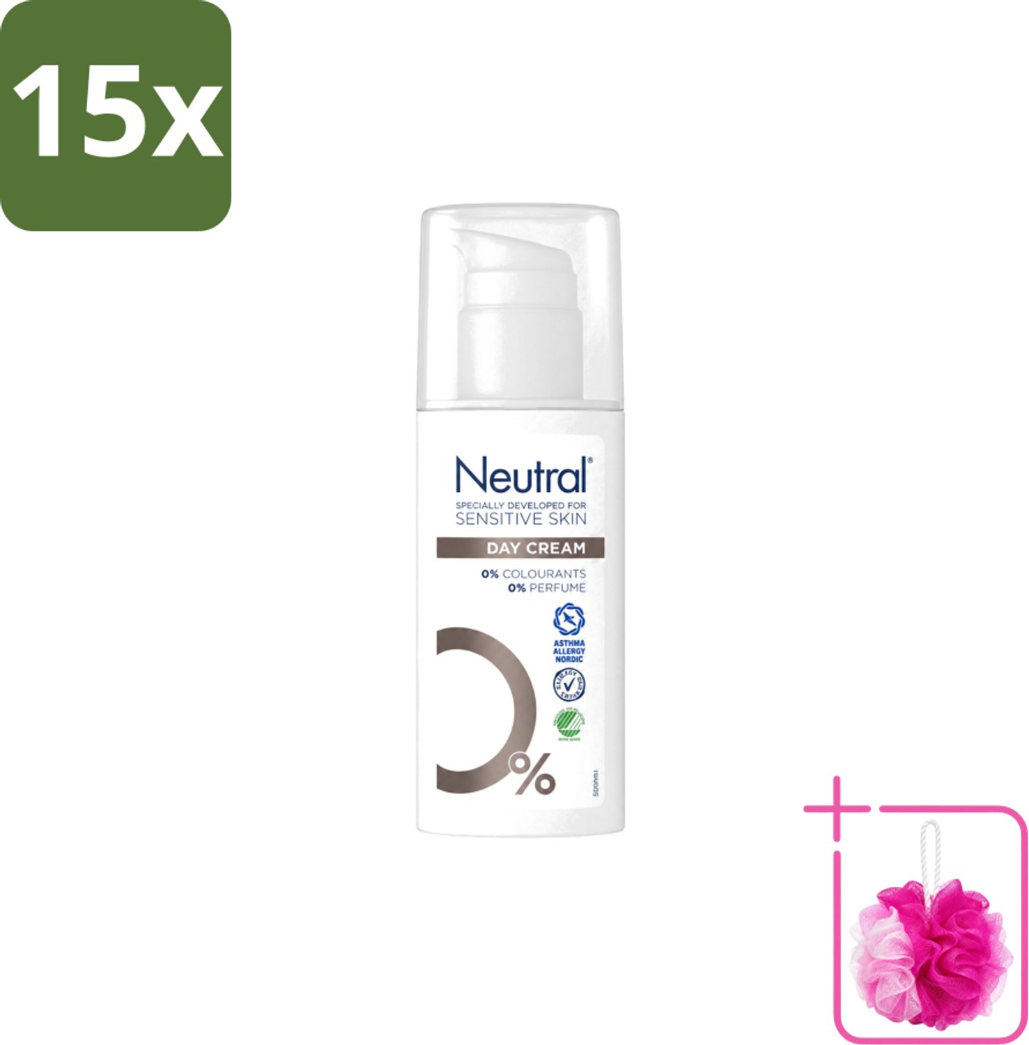 15 x Neutral – Dagcrème – Parfumvrij – 50 ml - Bulkverpakking - Gevoelige huid - Douchemop - Dagcrème