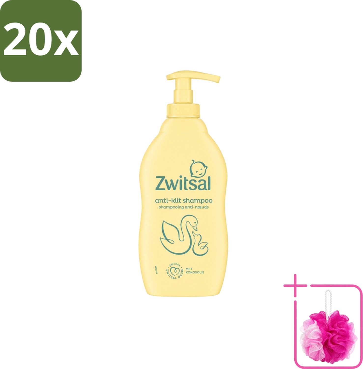 20 x Zwitsal – Shampoo – Anti-Klit – 400 ml - Bulkverpakking - Baby haar reinigen - Douchemop - Anti-klit shampoo
