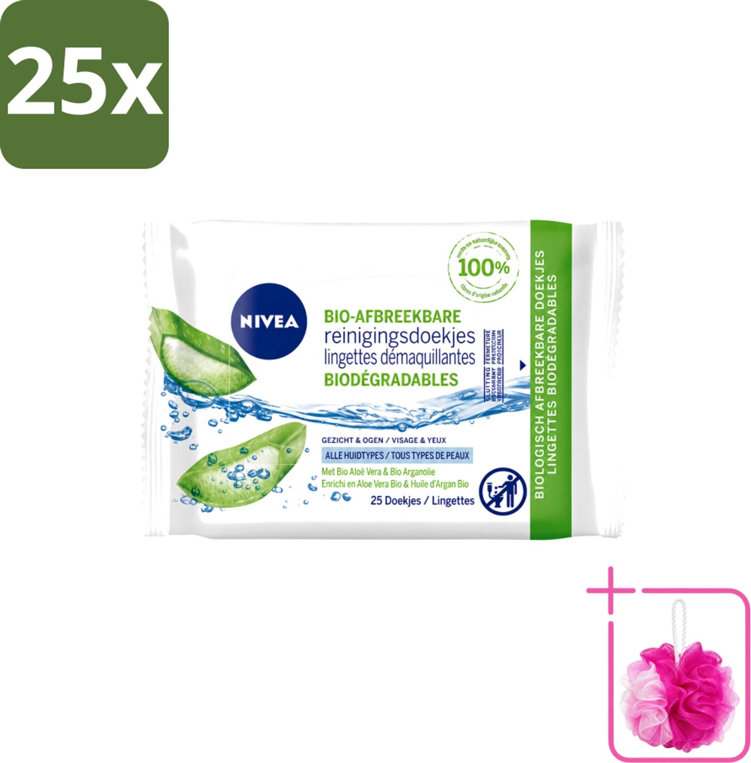 25 x Nivea – Reinigingsdoekjes – Bio Aloe Vera – 25 Doekjes - Bulkverpakking - Reinigingsdoekjes - Douchemop - Gezichtsreiniging