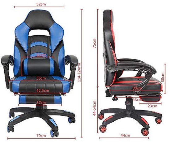 Ergonomische Gaming Stoel met Voetsteun - Zwart en Blauw — afbeelding 3